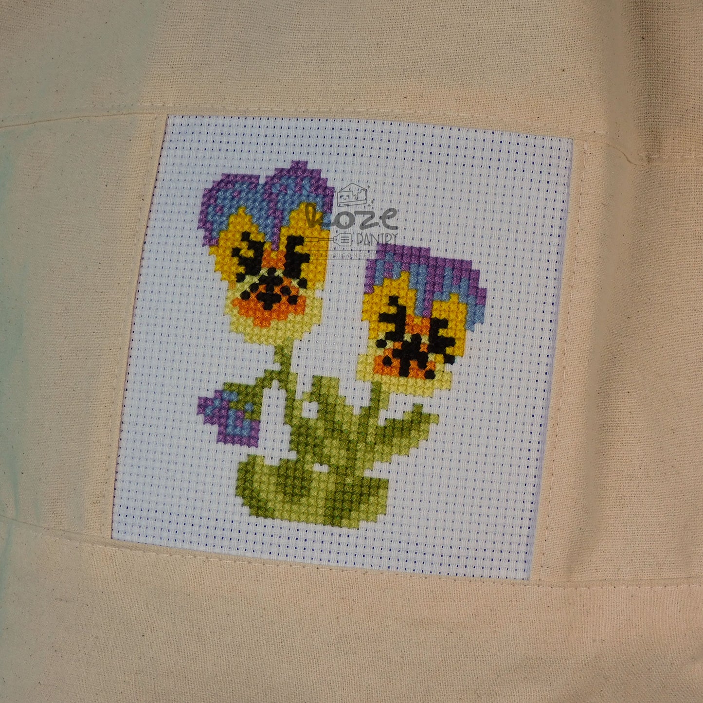 Cross Stitch Pansies Tote