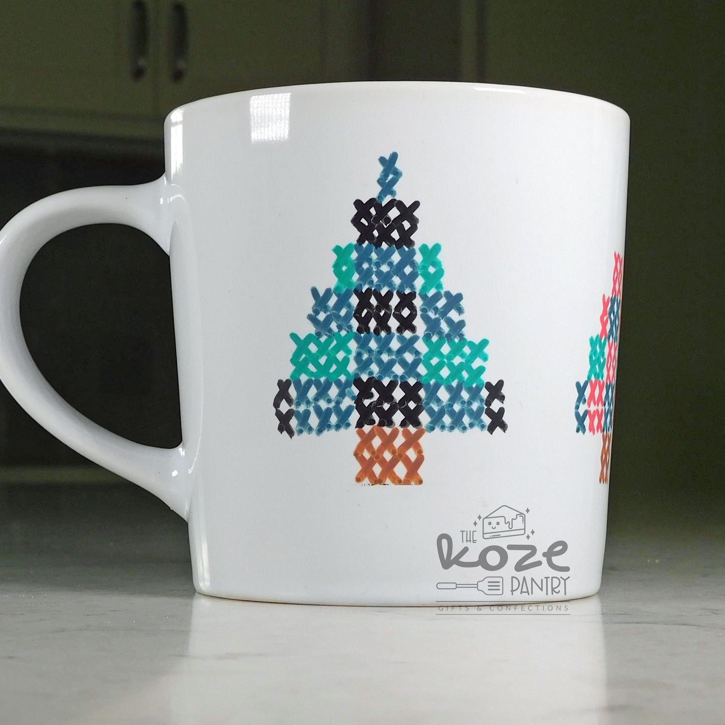 Cross Stitch Winter Plaid Trees 17.8 oz Mug