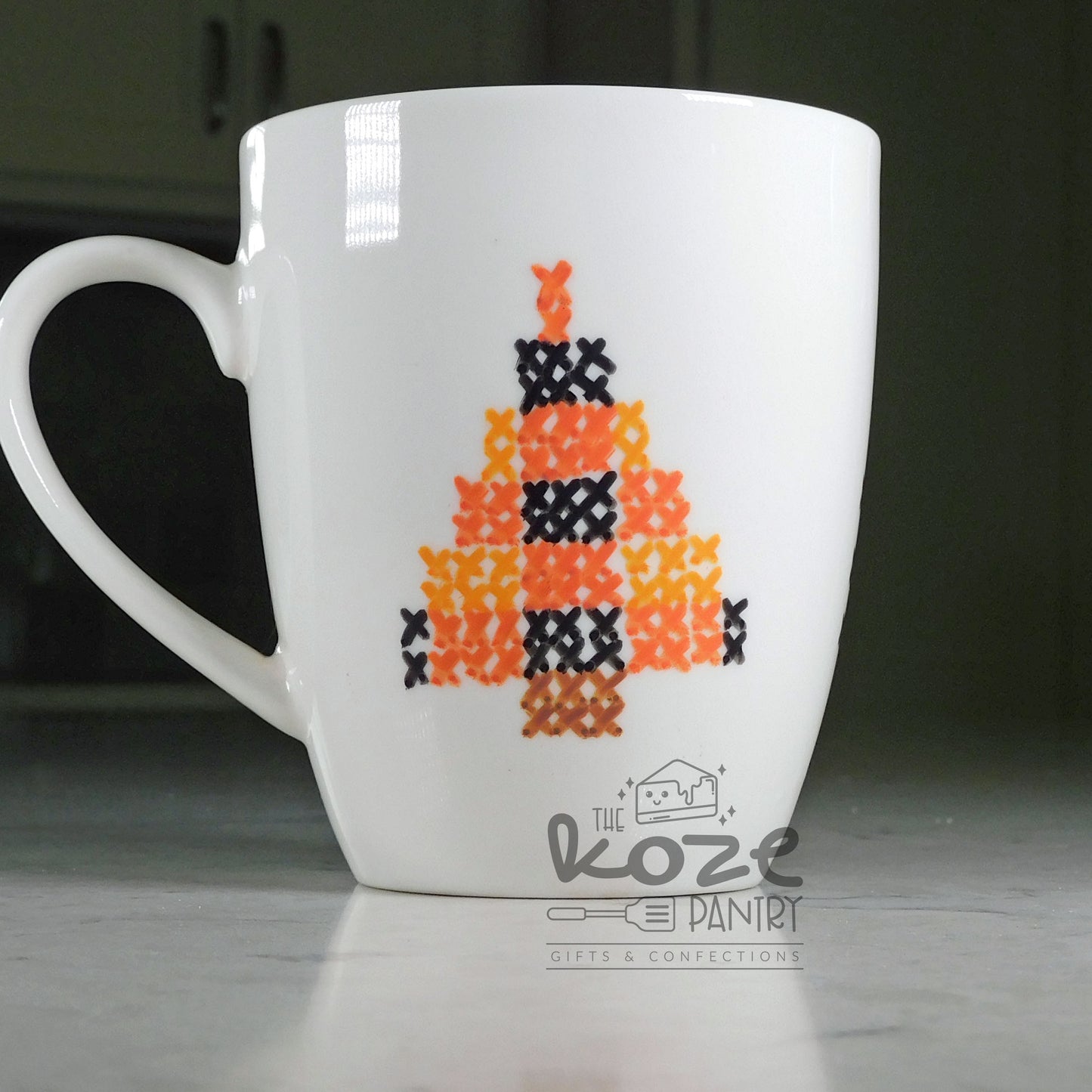 Cross Stitch Fall Plaid Trees 12 oz Mug