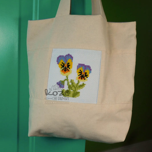 Cross Stitch Pansies Tote