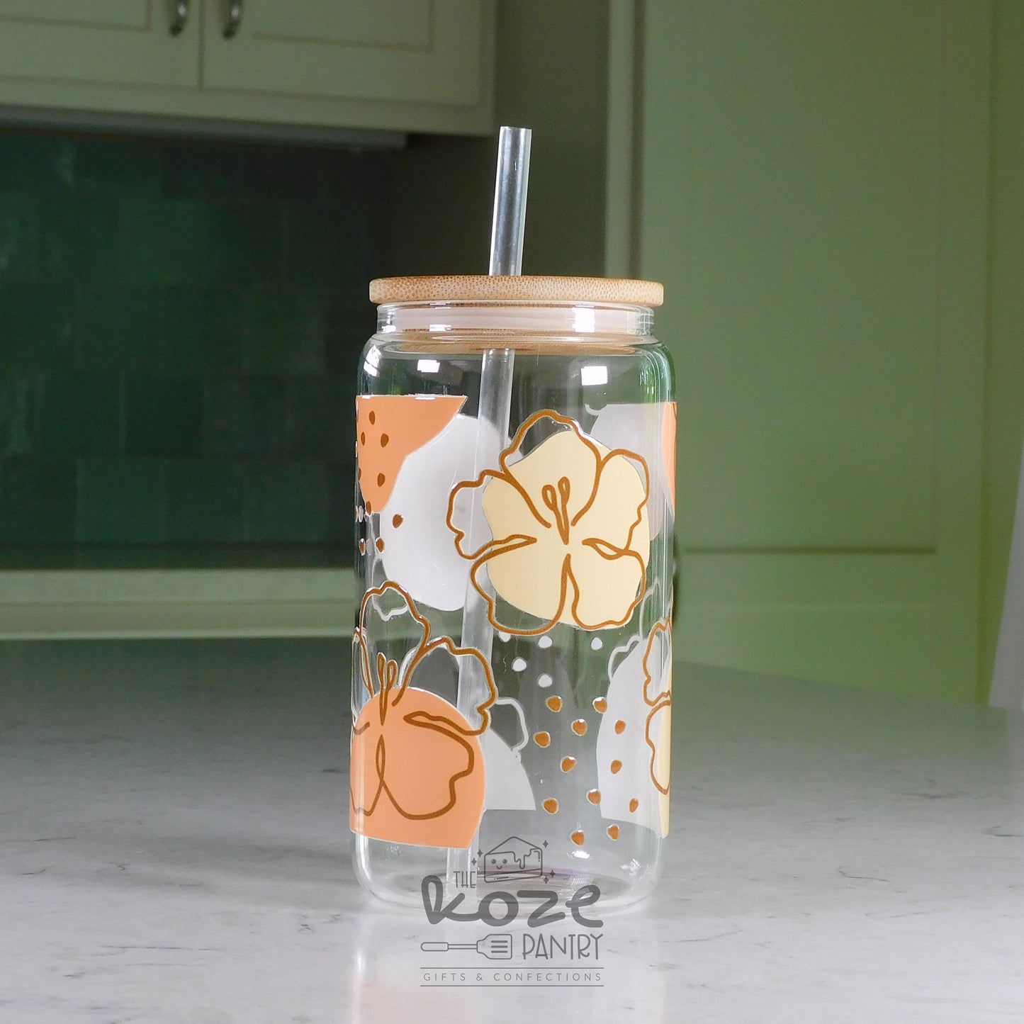 Autumn Florals 16 oz Glass Can