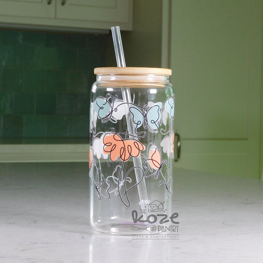 Dainty Butterflies 16 oz Glass Can