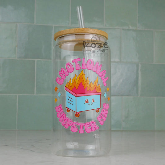 Dumpster Fire 16 oz Glass Can