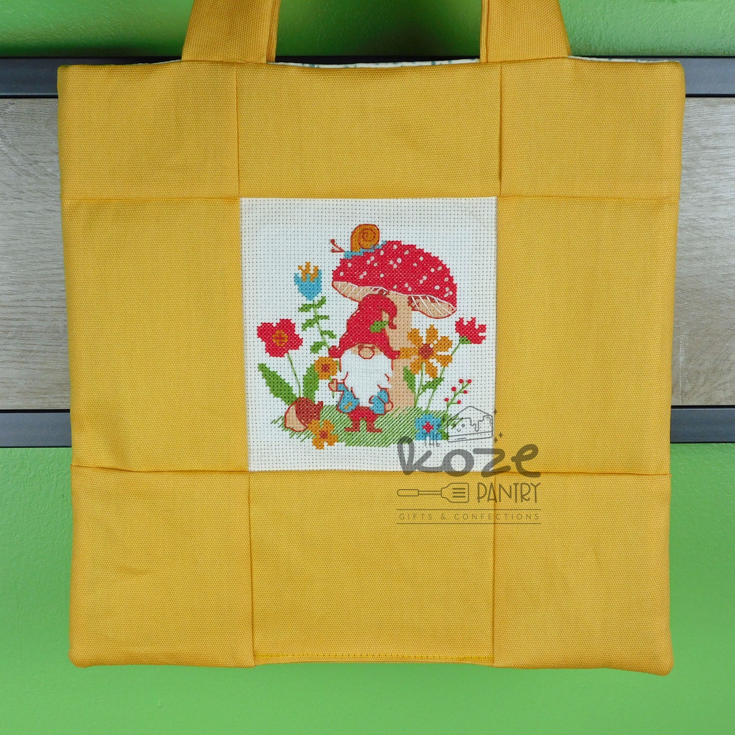 Cross Stitch Gnome Tote