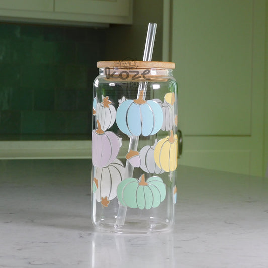 Pastel Pumpkins 16 oz Glass Can