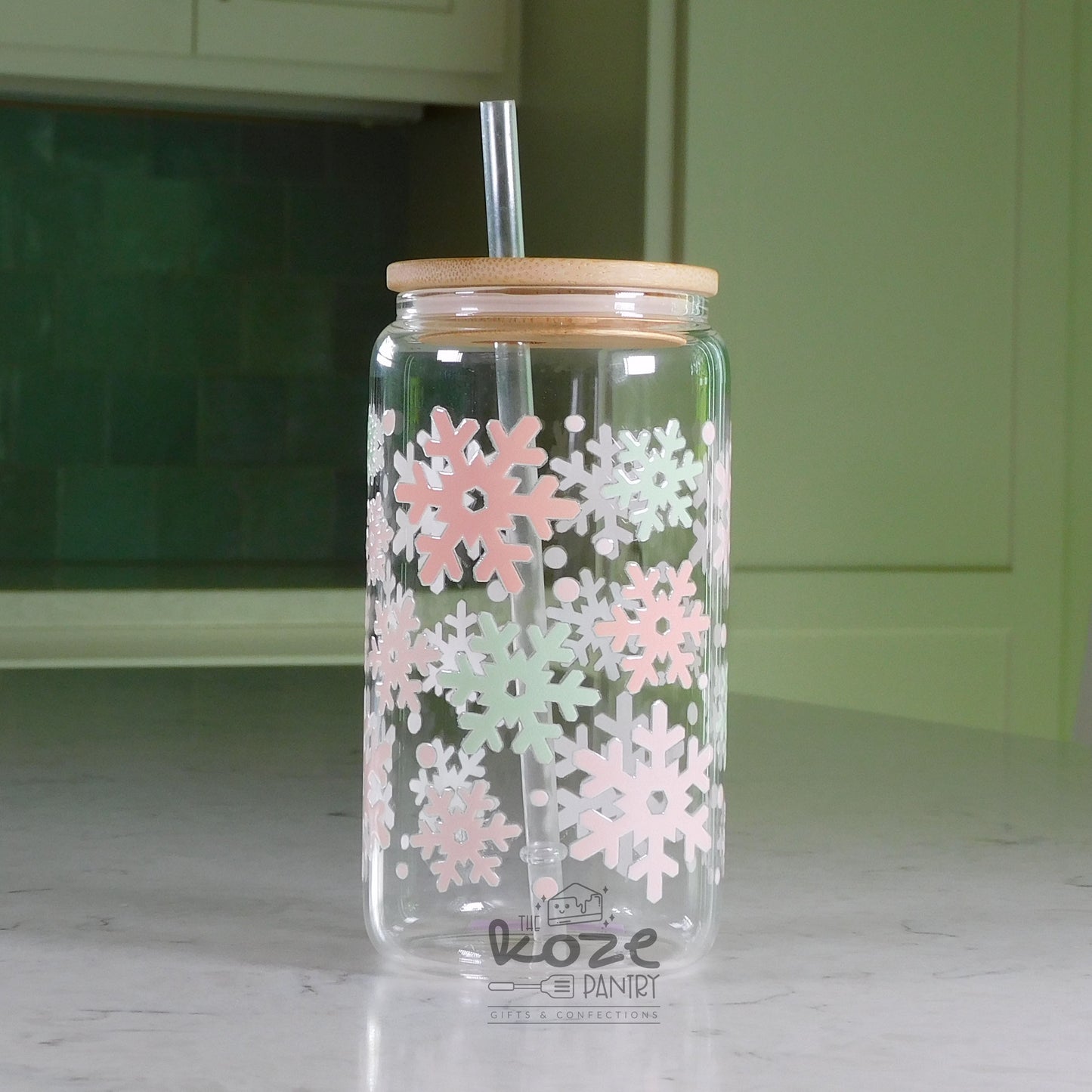 Pastel Snowflakes 16 oz Glass Can